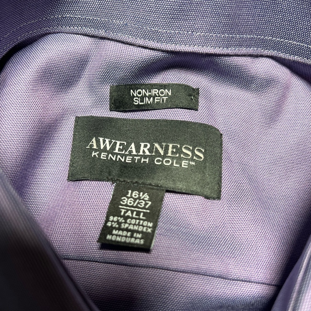Awearness Kenneth Cole Slim Fit Performance Stretch Dress Shirt, Purple - Picture 5 of 6